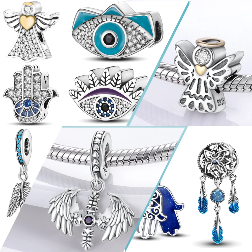 

Mybeboa подходит для оригинального браслета Pandora 925 Стерлинговое серебро крылья ангела перо демоны глаз очаровательные Ловец снов бусины DIY жен...