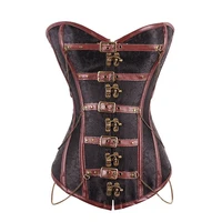 sexy punk style halterneck basque corselet women body shaper lace up boned corset brown