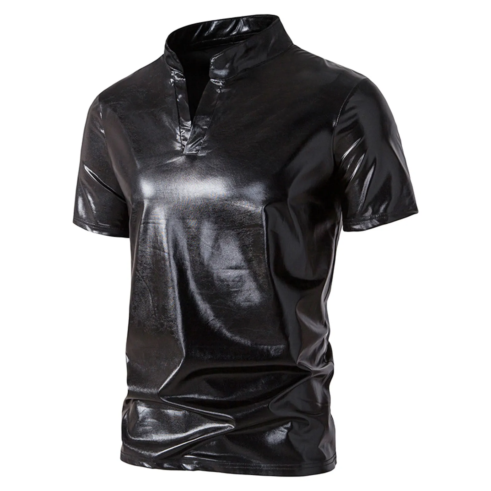 

Summer Short Sleeve T Shirt Mens Casual Collar Mens Fashion Nightclub Bright T Shirt Breathable Overshirt
