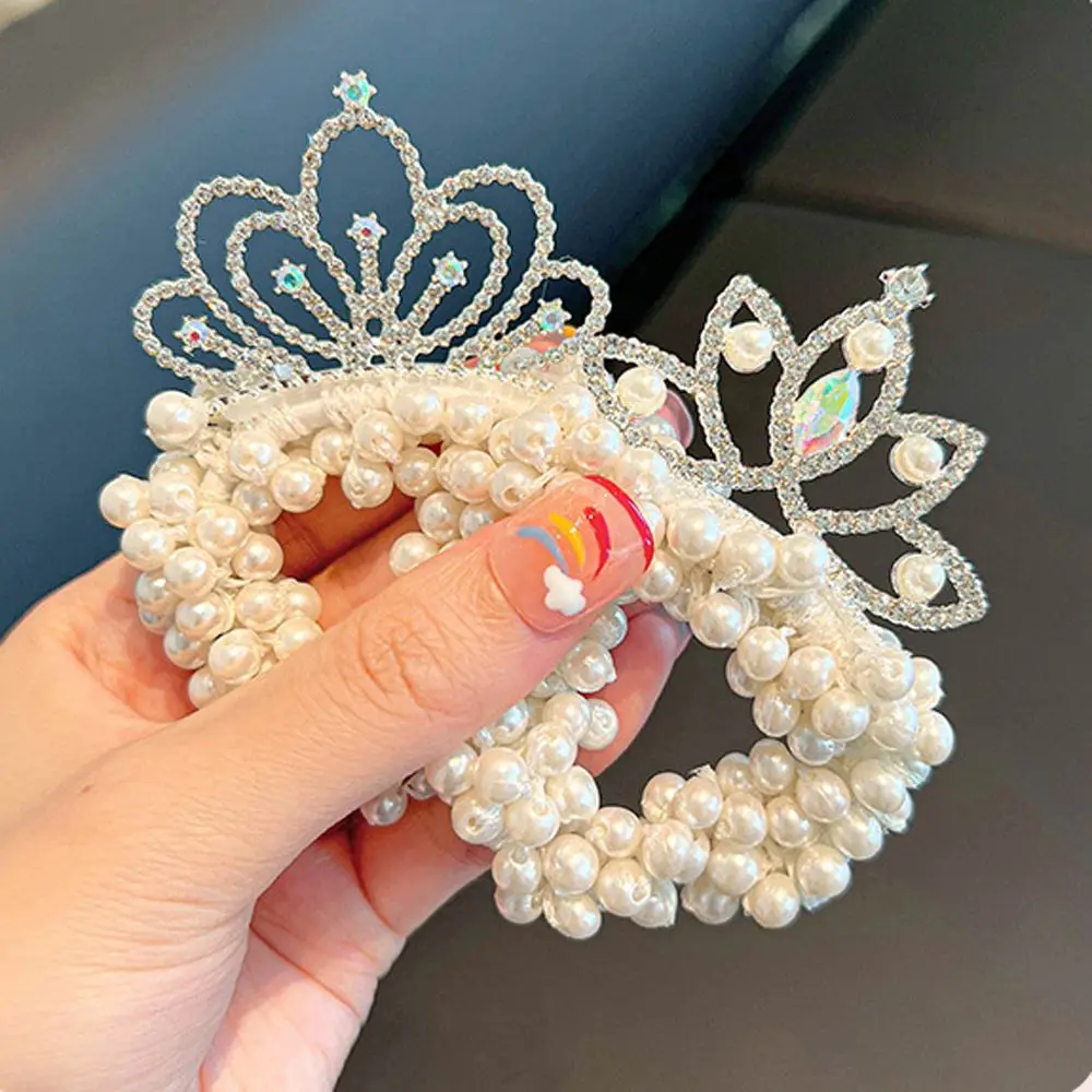 

French Japanese Lovley Sweet Rhinestone Elegant Crown Hair Rope Children's Headdress Pearl Korean Style Hair Rope