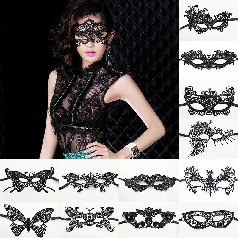 

Women Hollow Lace Masquerade Face Mask Sexy Lace Eye Mask Party Cosplay Prom Props Halloween Nightclub Fancy Black Eye Masks
