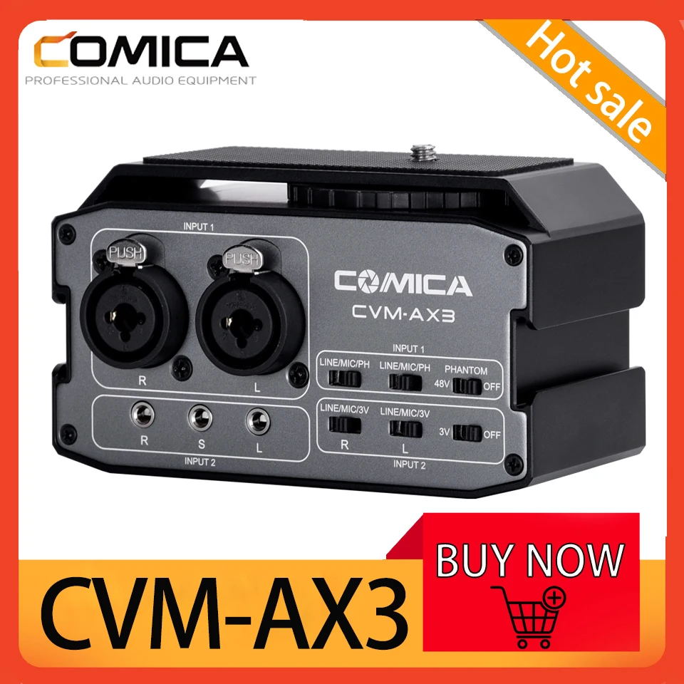 

Миксер Comica CVM-AX3 XRL 6,35 мм 3,5 мм с двумя аудиопортами для цифровых зеркальных камер и видеокамер Canon/Nikon/Sony