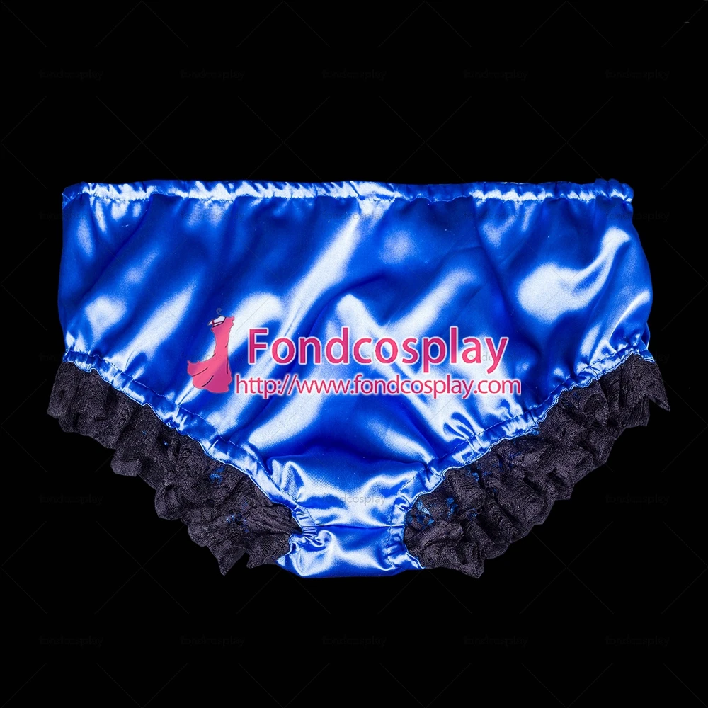 

adult sexy cross dressing sissy maid short blue satin black lace Panties Tailor-made[G2062]