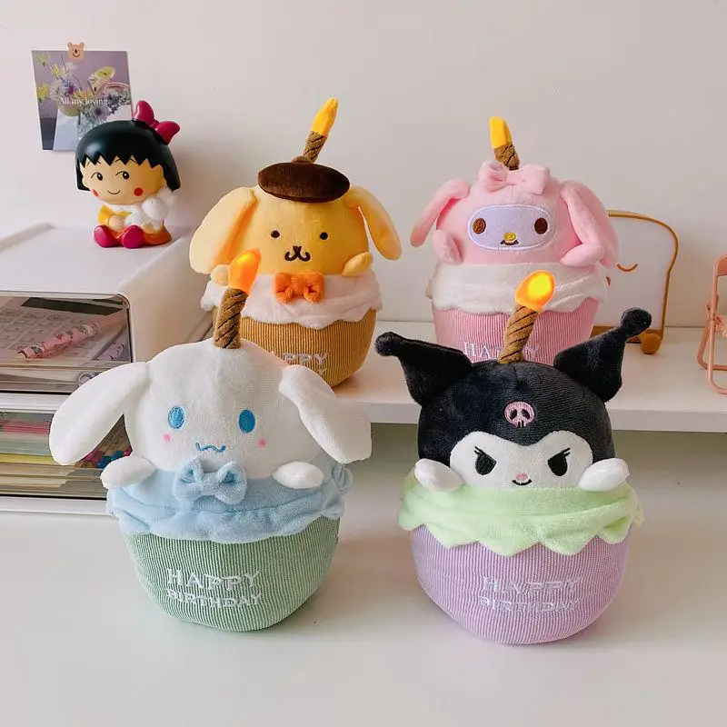 

Kawaii Sanrios Music Plush Doll Cute Kuromi My Melody Cinnamoroll Kirby Cake Shape Happy Birthday Music Plush Toy for Girls Gift