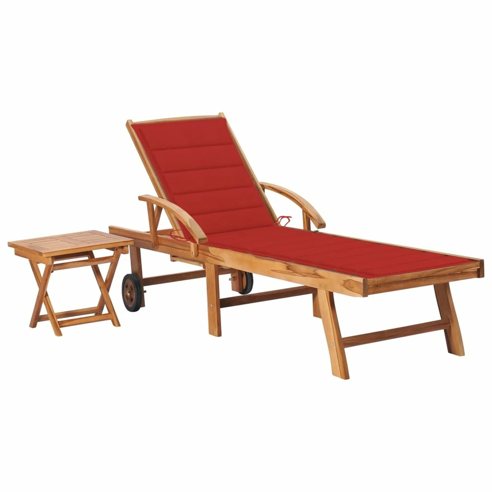

Sun Lounger with Table and Cushion Solid Teak Wood