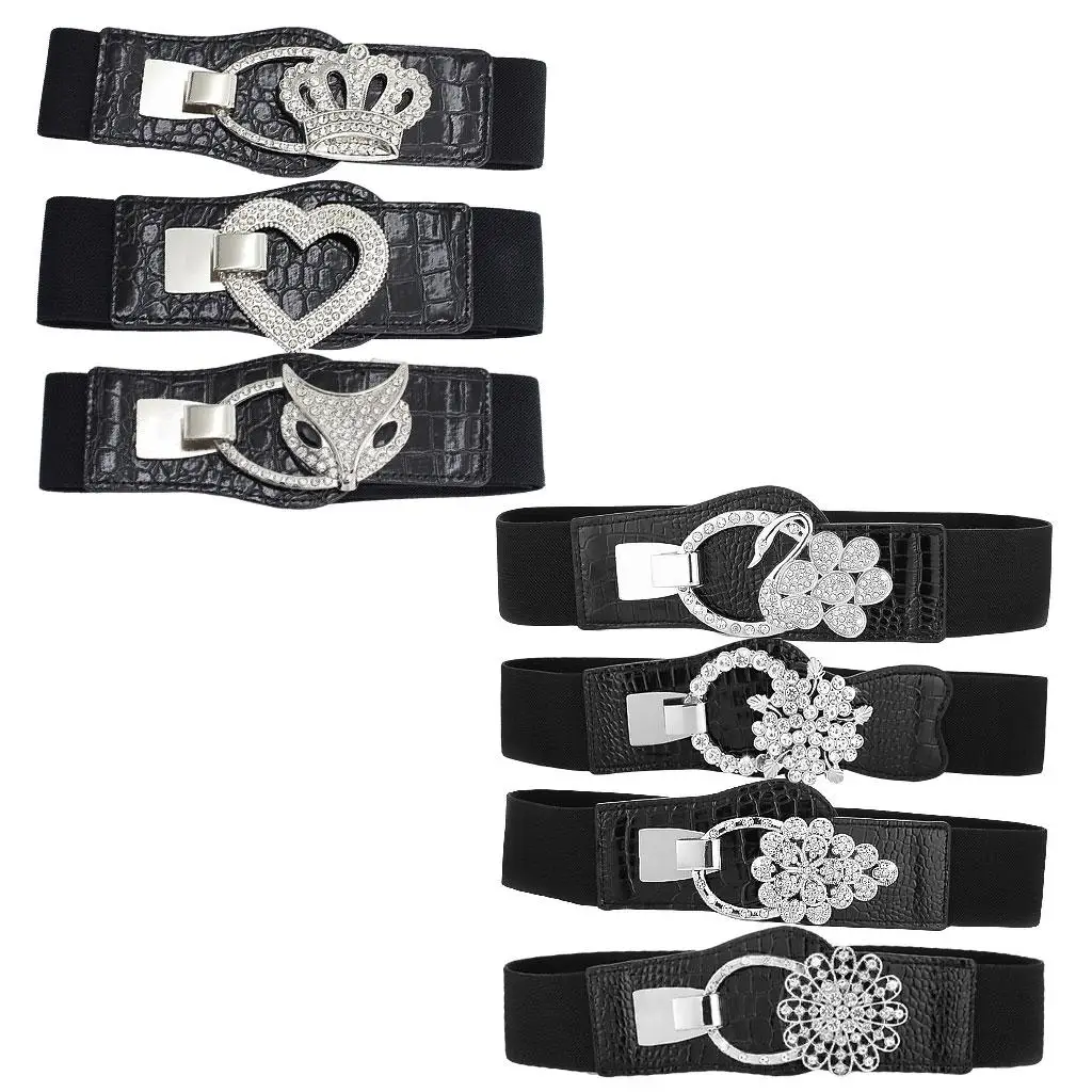 

Elastic Waist Belt PU Leather Stretch Buckle 1 Piece 50mm Wide Girdle Skinny Waist Belt for Party Mother Women