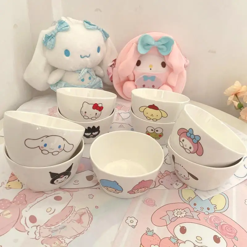 

4.5 Inch Kawaii Sanrio Ceramic Rice Bowl Japanese Style Cute Mymelody Kuromi Cinnamoroll Pompom Purin Breakfast Bowl Tableware