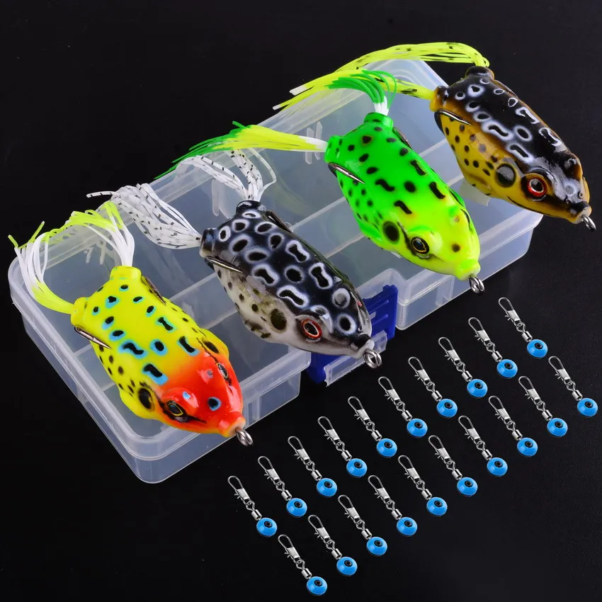 

1Set 6/8/13G Frog Shape Lure Soft Tube Bait Plastic Fishing Lure with Fishing Hooks Topwater Ray Frog Artificial with Tackle Box