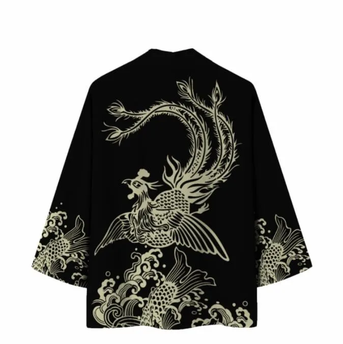 Traditional Chinese Men Full Sleeve Shirts  Spring Autumn New Print Crane Kimono Robe Casual Loose Home Bathrobe Coat S-XXL