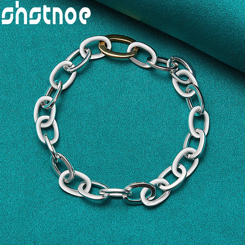

SHSTONE 925 Sterling Silver Gold Ring Circle Chain Charm Bracelets For Women Man Party Birthday Accessories Christmas Jewelry