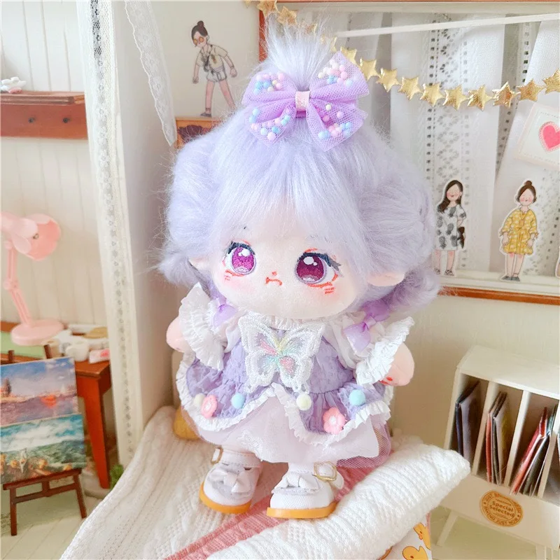 2PC Cute 20cm IDol Doll Purple Hair Star Dolls Kawaii Stuffed Customization Figure Toys Cotton Baby Doll Fans Collection Gift