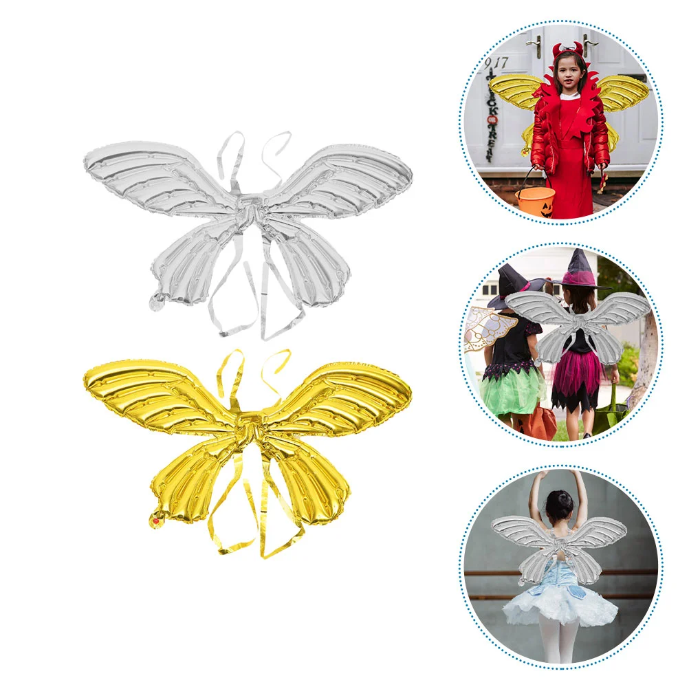 

2 Pcs Wings Balloon Fairy Dress Prop Cosplay Outfits Kids Butterflies Decor Inflatable Costumes Balloons Shape Back Mount