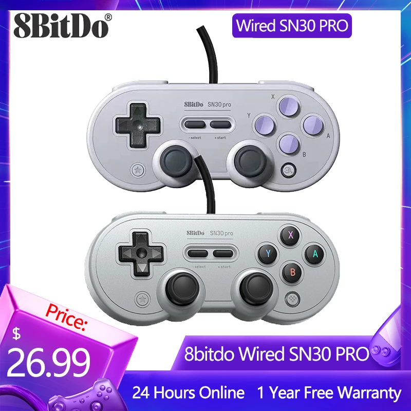 8BitDo Wired SN30 Pro USB Gamepad PC Switch Host NS Raspberry pie Steam with Rocker Vibration Windows Android macOS  Switch