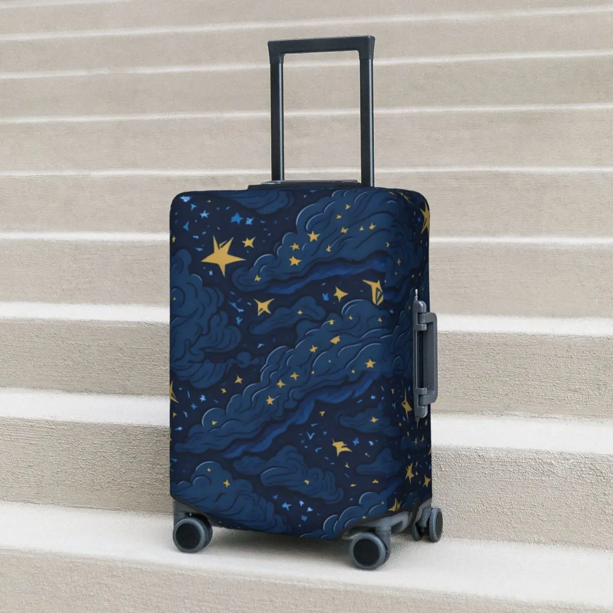 

Night Starry Sky Illustration Suitcase Cover Flight Print Moon Clouds Cosmic Fun Luggage Case Travel Protection