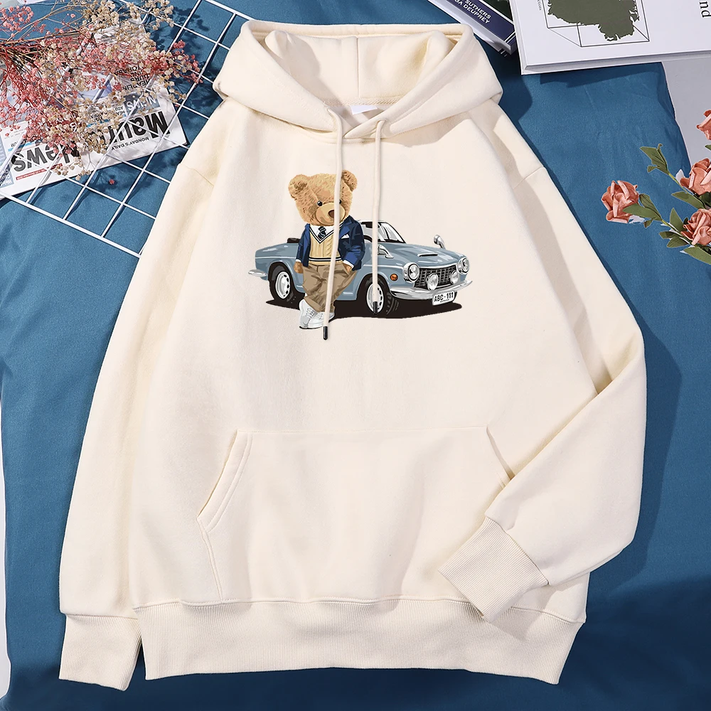 

Мужская толстовка с капюшоном Тедди мишка с машинкой, удобная Базовая уличная одежда, классические качественные толстовки, Повседневная Креативная одежда для мужчин