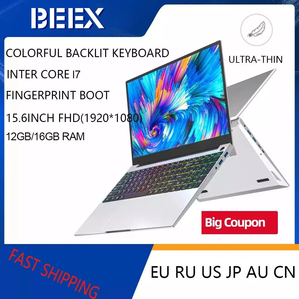 

BEEX i7 Gaming Laptop 12GB 16GB RAM Laptops 15.6'' Intel Core i7 laptop 512G SSD Fingerprint Unlock 1920x1080 Protable Computer