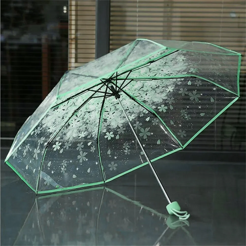 

NEW Transparent Umbrellas Windproof Women's Male Anti-UV Sun Cherry Blossom 3 Floding Umbrella Rain Women Gift Parasol Rain