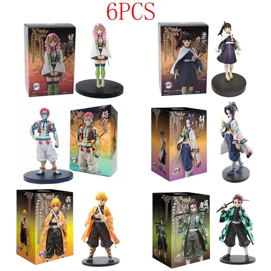 

6pcs with box Anime Demon Slayer Zenitsu Tanjirou Nezuko Muzan Akaza PVC Action Figures Toys Anime Figure Toys for Gifts 16cm