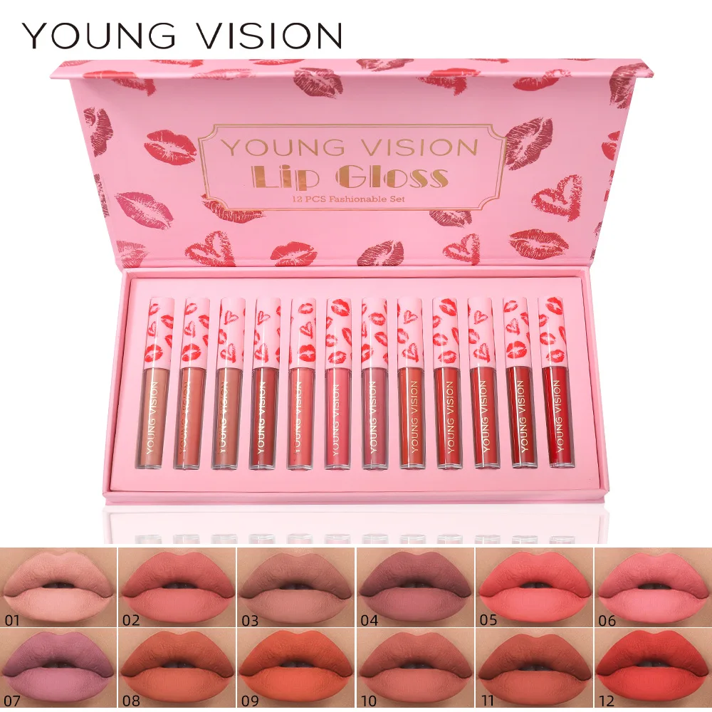 

12pcs Matte Lip Gloss Set Waterproof Long lasting Moisturize Non-stick Cup Lip Plumper Makeup Liquid Lipstick Cosmetic
