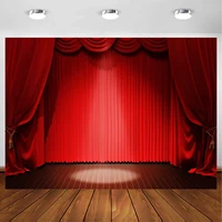 Vintage Stage Photography Backdrop Red Velvet Curtain Valance Spotlight Wooden Floor Drama Festival Event Party Background
