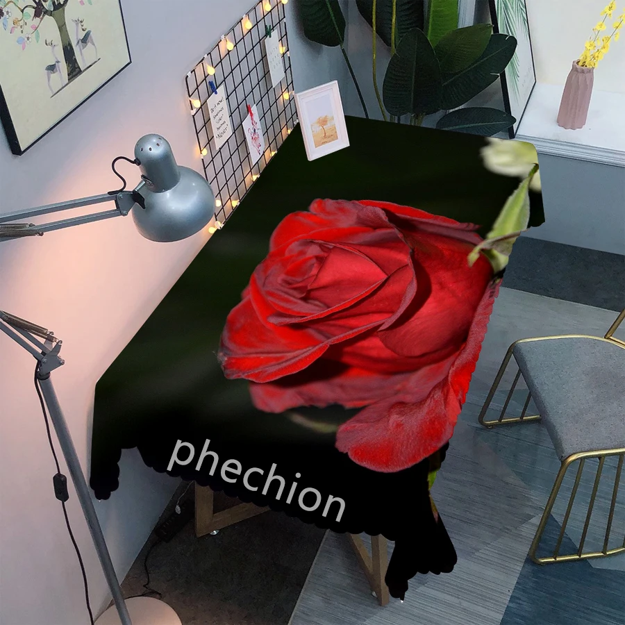 Красная роза 3D Печатный обеденный стол искусственная ткань прямоугольная и