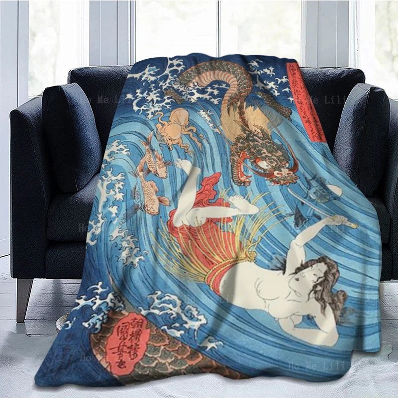 Одеяло в японском стиле самурая мягкое Фланелевое покрывало азиатском с