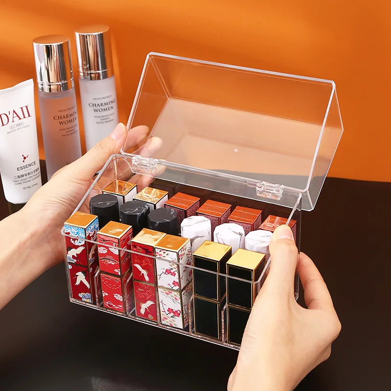 

Desktop Lipstick Storage Box Put Lipstick Lip Glaze Box Multi-Grid Nail Polish Cosmetics Transparent Finishing Rack Organizer