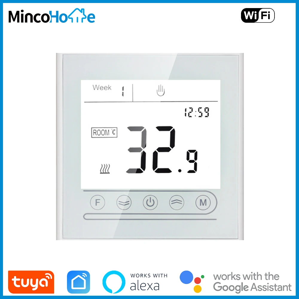 

White Touch Screen Smart Thermostat for Electric/Boiler/Actuator Google Alexa Voice Control Tuya Smart Home Smart Life APP
