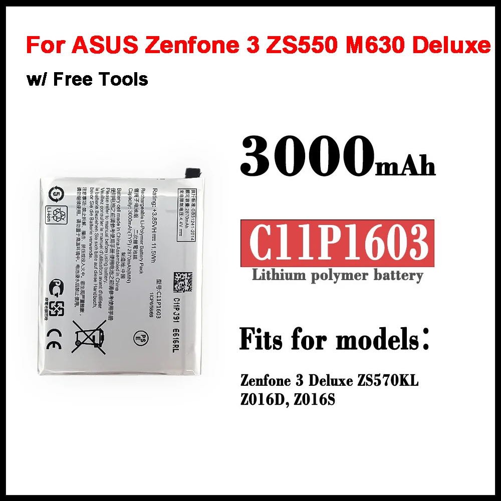 

3000mAh C11P1603 Good Quality Battery For ASUS Zenfone 3 ZS550 M630 Deluxe 5.7inch Z016D ZS570KL Free Tools