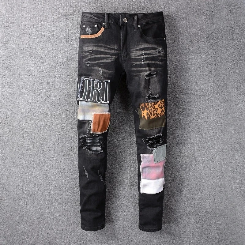 

Hip Hop Jeans Men High Street Fashion Brand New Black Patch Embroidery Stretch Slim Fit Jeans Mens Summer Jeans Mens Jeans