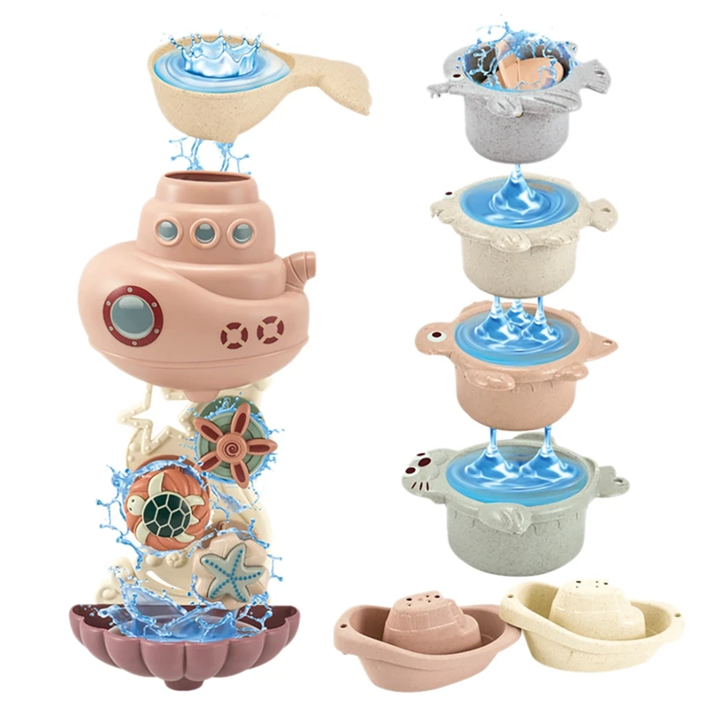 

Children's Bathroom Bathing And Spinning Waterwheel Playing In The Water DIY Submarine Bathing Stacking Cups Baby Toys
