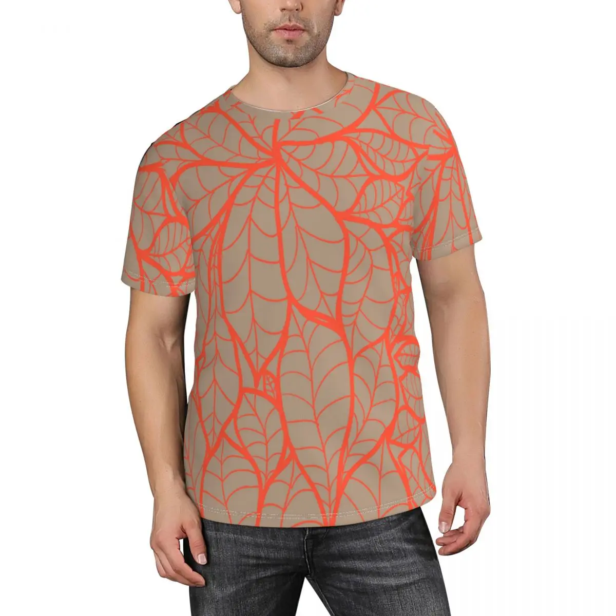 

Men's Summer Short Sleeve T Shirt Doodle Chestnut Leaves Element Pattern Orange Casual T-shirts Tops Clothing