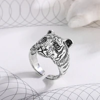 fashion silver color tiger animal rings for men adjustable finger ring king of the forest punk domineering rings unisex jewelry