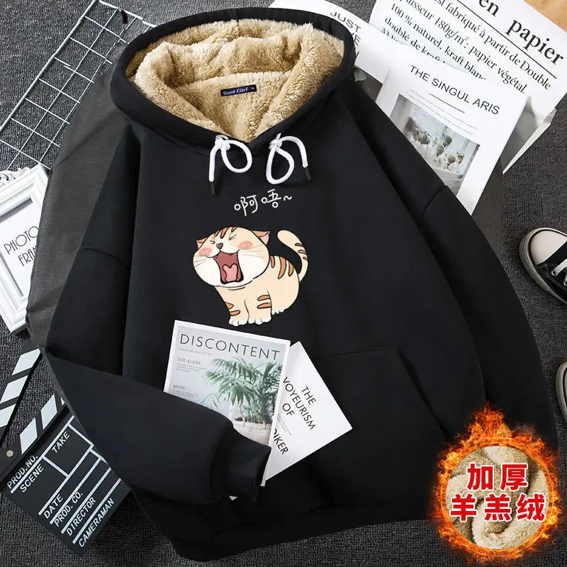 

Winter Women Thicken Fleece Warm Hooded Pocket Long Sleeve Thermal Hoodies Sweatshirts Cute Jumpers Women Korean Y2k Tops