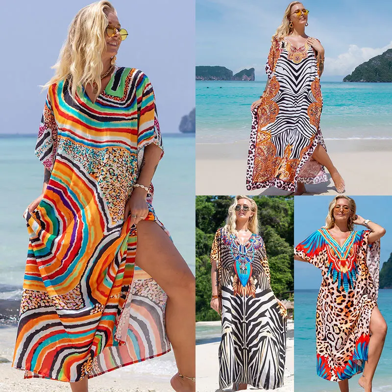 

Europe and the United States new cotton printed robe seaside holiday sunscreen shirt beach skirt bikini blouse outside
