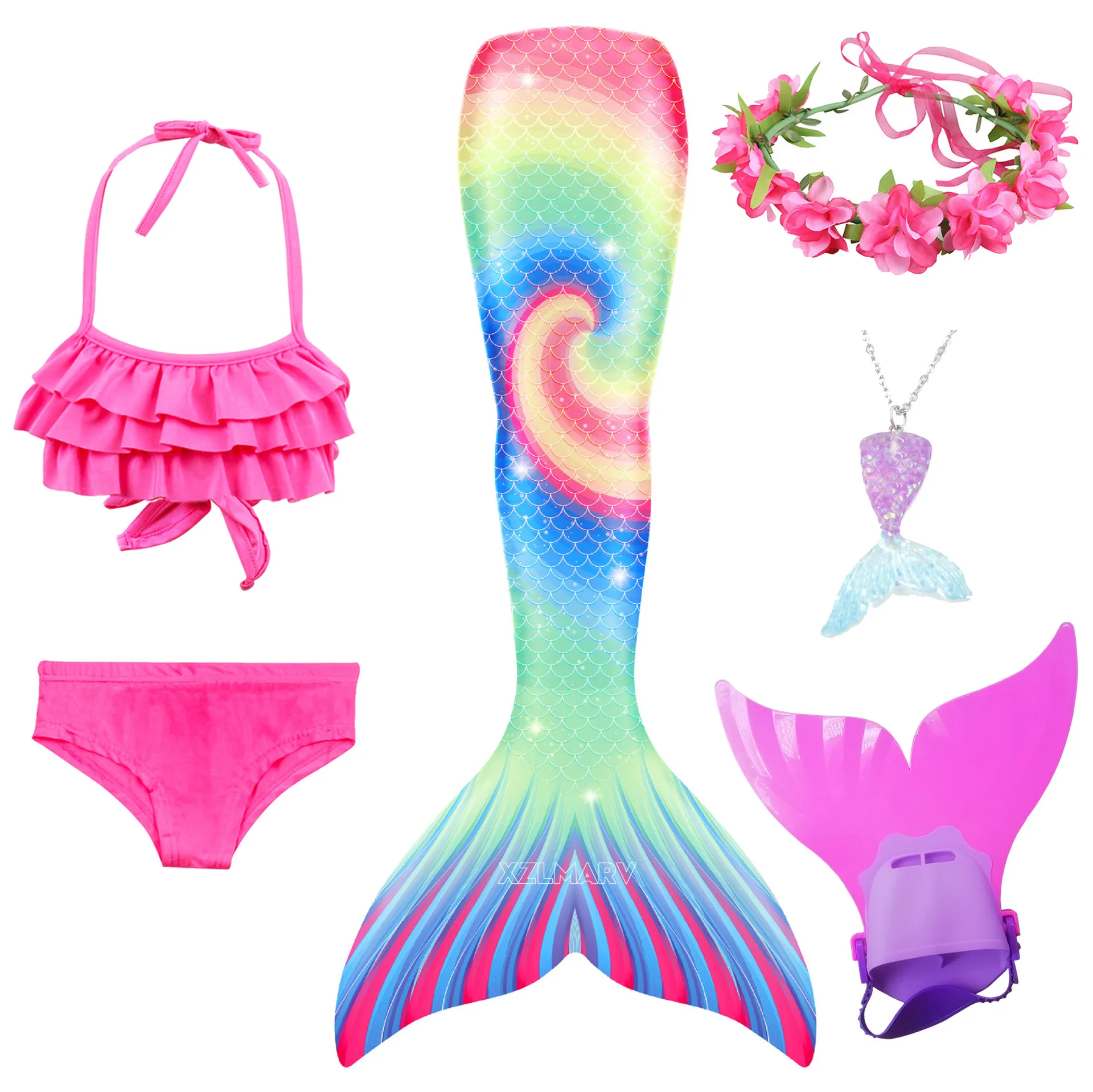 

Girl Mermaid Tail Bikini Mermaid Dress with Monofin Kids Girls Swimming Clothes Cosplay Mermaid Costume Beach Party Swimsuit