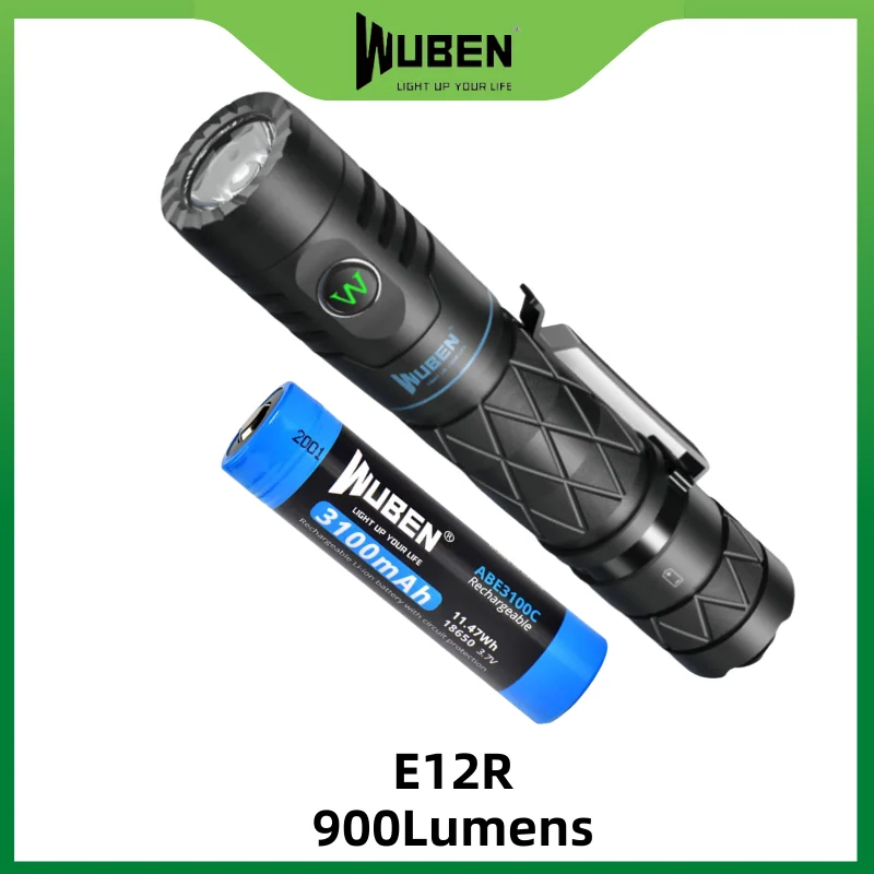 WUBEN E12R Power Bank Flashlight 1200Lumens Distance  179 meters Type-C Rechargeable With 18650 3100mAh Battery EDC Light