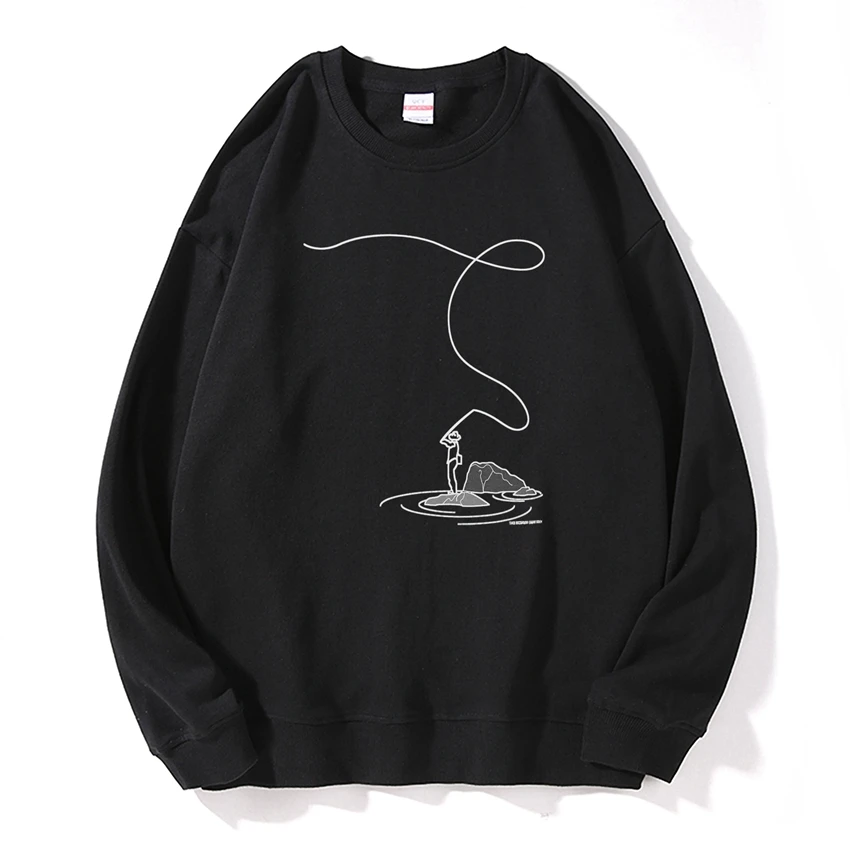 

COSMIC STRING cotton fishing print men hoodies new style loose men o-neck sweater funny men hoodies casual autumn hoodies tops