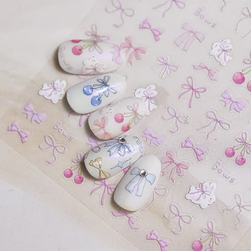 Цветной вишневый кролик со стразами и бантом в виде сердца клубничная лента