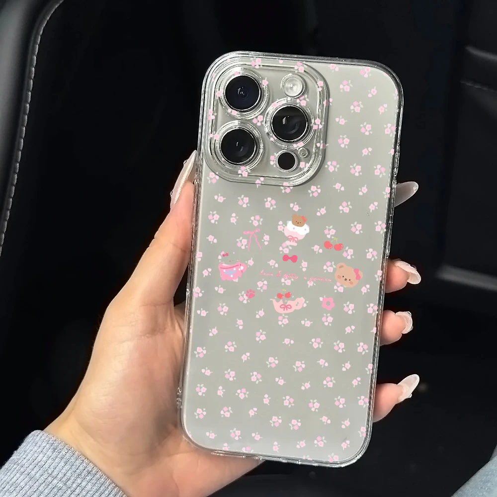 Фото Силиконовый чехол для телефона Little Bear Pink Flower для IPhone 17 16 15 14 13 12 11 Pro Xs Max Air Mini 7 8 6 6s Plus SE 2020 2022 Cover №5