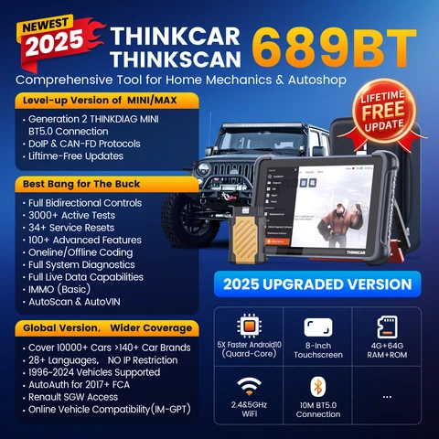 THINKCAR THINKSCAN 689BT Профессиональный автомобильный диагностический инструмент CANFD DOIP Двунаправленное кодирование ЭБУ 34 Сброс Полная система Obd2 Сканер