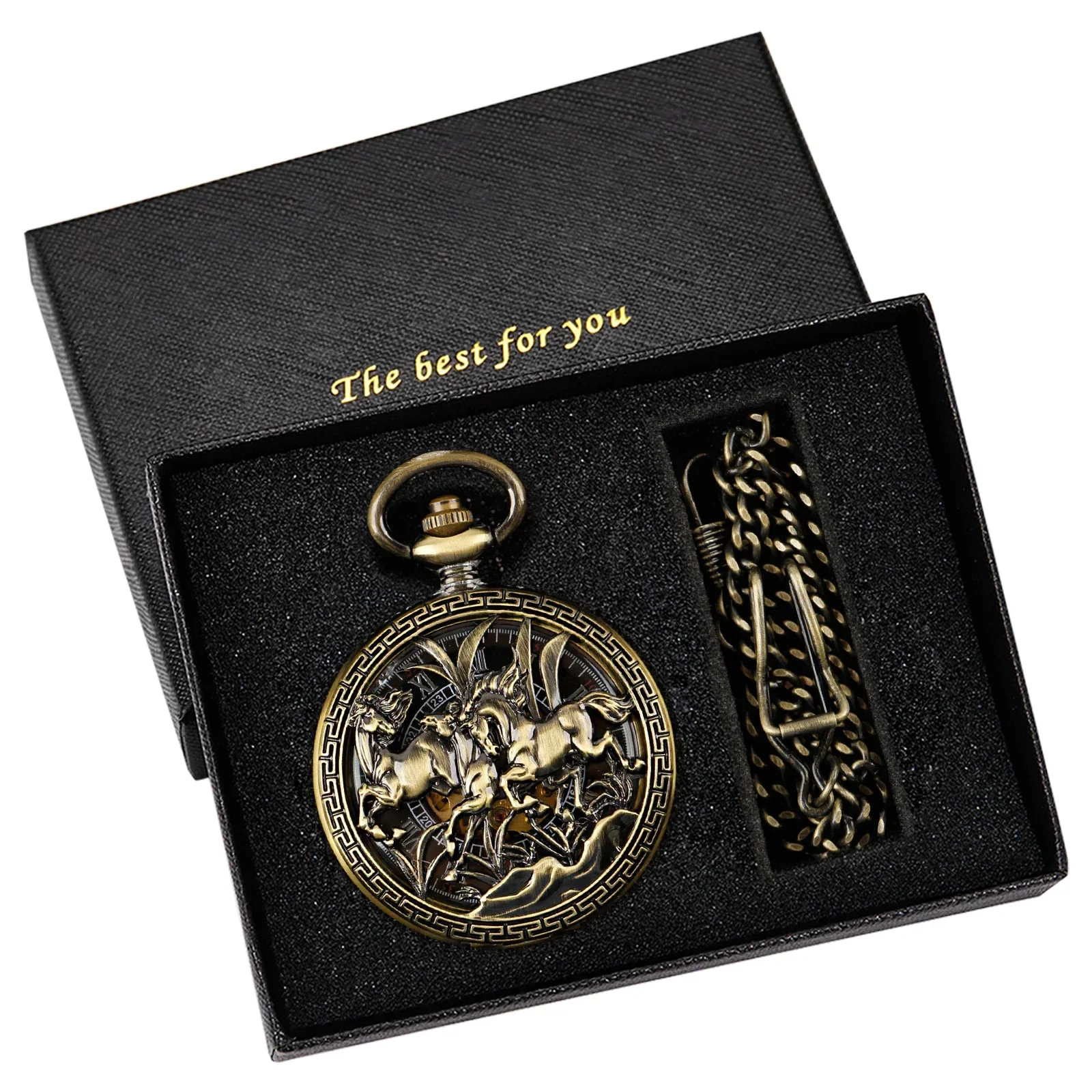 Ретро Pentium Horse Красивые механические карманные часы Персонализированные