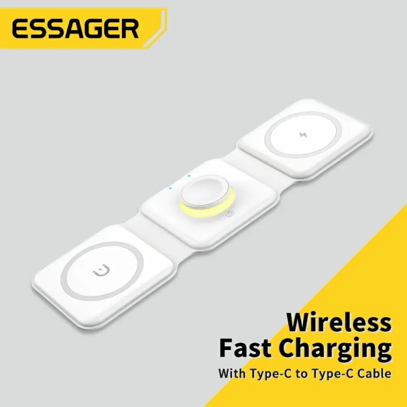 

Essager 3 in 1 Magnetic 15W Qi Wireless Charger Foldable Charger Stand For iPhone 13 12 /Airpod /IWatch 7 6 Xiaomi Fast Charging