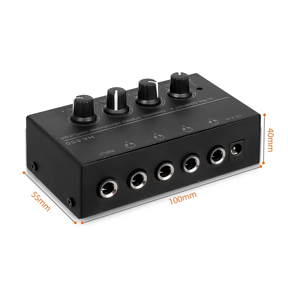 

4 Channnels Headphone Amplifier With EU US Power Adapter HA400 Earphone Amp Ultra-Compact Stereo Audio Amplifier Volume Control