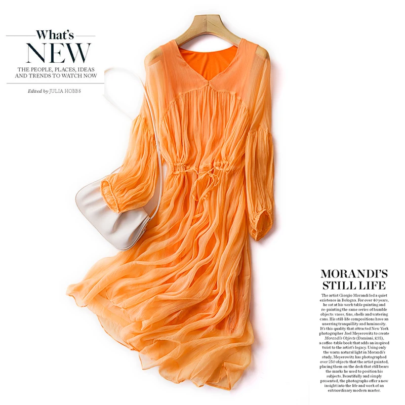 

Women Christmas Party dresses Shell 8mm 100% Silk Dress Women Beach Holiday Summer Clothing V-neck Losse Dresses Loose