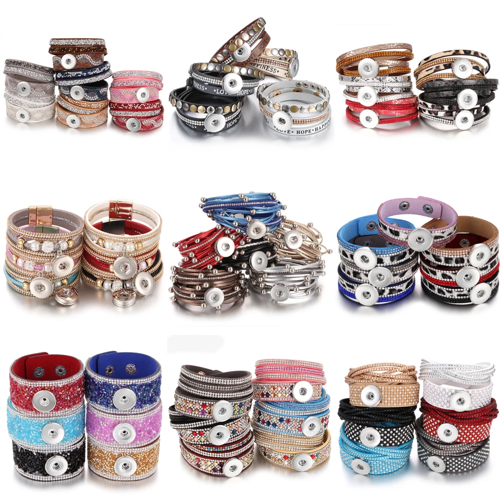 

10pcs/lot Wholesale Snap Jewelry Bracelets for Women Braided Leather 18mm Snap Bracelet DIY Interchangeable Snap Button Bracelet
