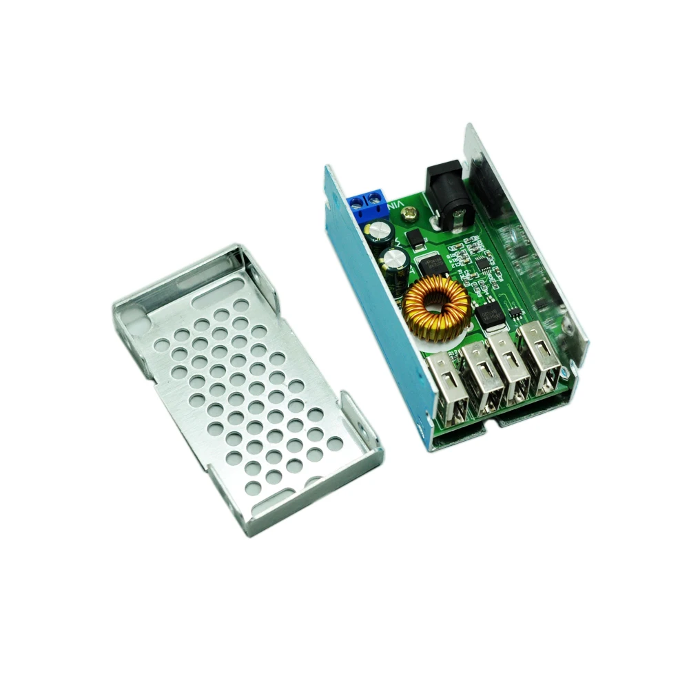 

TZT DC-DC 9V 12V 24V 36V To 5V Step Down Board 5A 4 USB Output Buck Converter Power Supply Module with Aluminum Shell For Phones