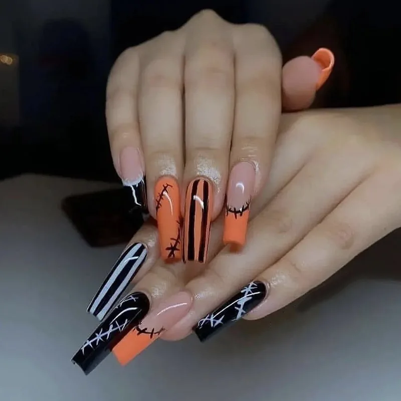 

24 шт., накладные акриловые ногти в виде тыквы