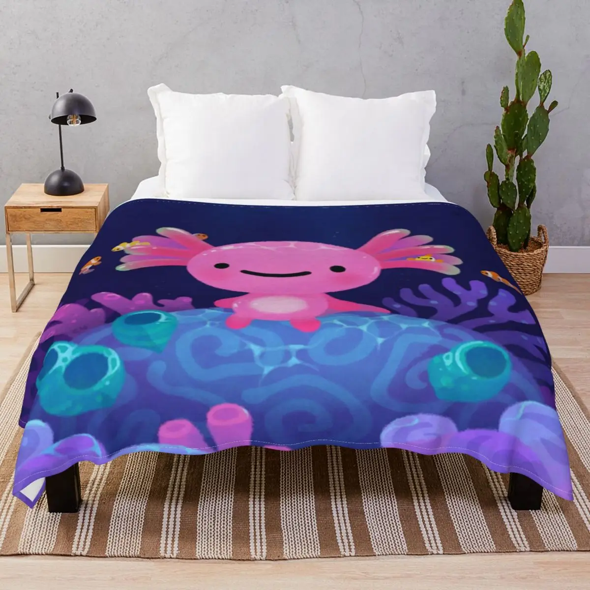 Coral Axolotl Blankets Velvet Winter Portable Throw Blanket for Bedding Sofa Travel Office