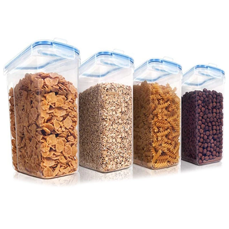 

Cereal Storage Container Set, Plastic Airtight Food Storage Containers Snacks And Sugar, 4 Piece Set Cereal Dispensers